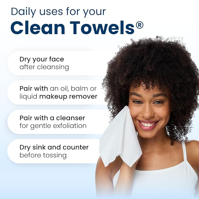 Clean Skin Club Clean Towels XL, USDA Certified 100‪%‬ Biobased Dermatologist Approved Disposable Face Towelette, Facial Washcloth, Makeup Remover Dry Wipes, Ultra Soft, 150 count, 3 pack