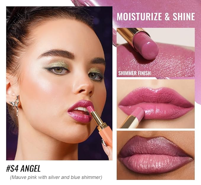 Oulac Moisture Mauve Pink Lip Gloss - 2 in 1 Shimmer Lipstick & Lip Balm, Long Lasting Hydrating, Juicy & Glossy finish, Smooth for Dry, Cracked and Chapped Lips, Vegan 2.2g/0.07oz (S04)