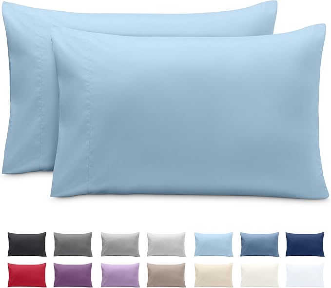 Bare Home Microfiber Pillow Cases - Queen Size Set of 2 - Cooling Pillowcases - Double Brushed - Easy Care - Envelope Closure (Queen Pillowcase Set of 2, Light Blue)