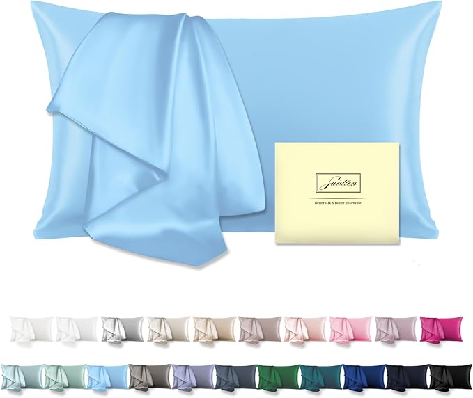 Mulberry Silk Pillow Cases Standard Size Silk Pillowcase with Zipper Soft Breathable Smooth Cooling Satin Silk Pillow Covers for Sleeping for Hair and Skin (Sky Blue,20"X 26",1Pcs)