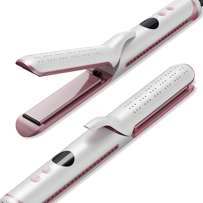 Airflow 2-in-1 Hair Straightener & Curler, Titanium Flat Iron with 360° Cooling Vents for Style Locking | Dual Voltage for Travel, 5 Heat Settings, Auto Off & 15s Fast Heat-Up