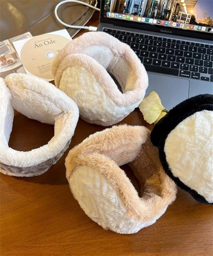 Pocadri Soft Faux Fur Ear Muffs for Women Behind Head Fuzzy Ear Covers Unisex Plush Headband Ear Warmer Cold Weather