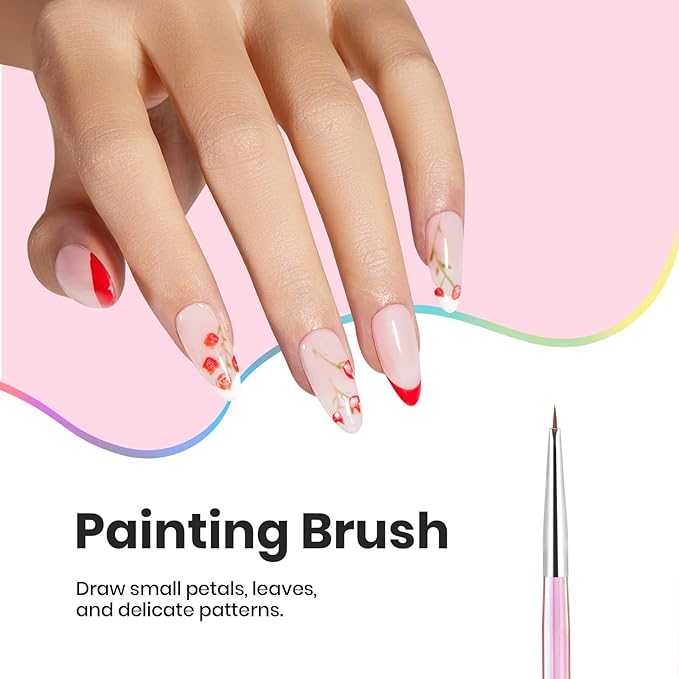 Beetles Nail Art Brushes Set for Gel Polish 3 Pcs Nail Art Design Pen and One White Painting Gel All-in-One Petal Brush Kit Flower DIY with Palette Dotting Manicure Tool Set