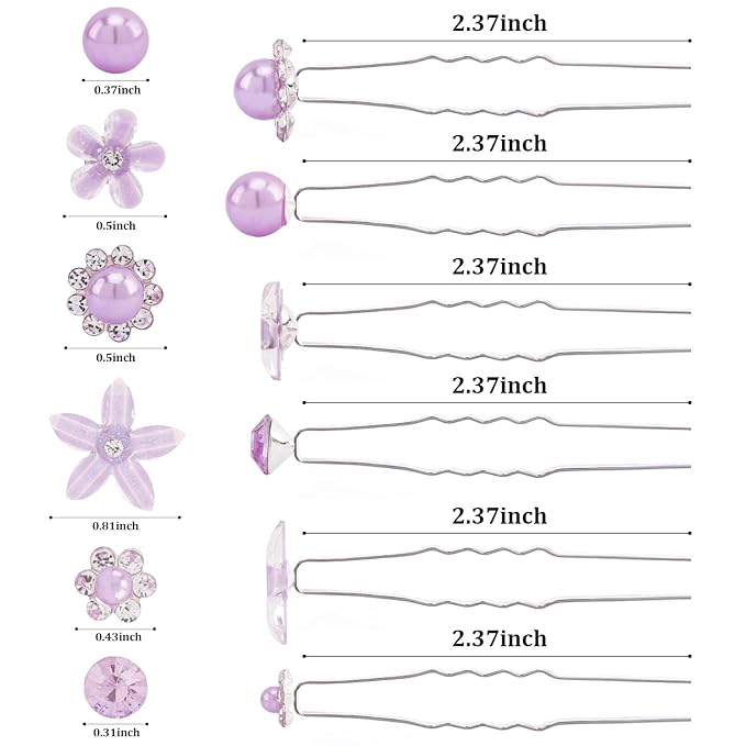 CUBACO 42PCS Mini Hair Pins for Girls, Cute Purple Wedding Hair Accessories for Women Flower Clips Rapunzel Costume for Women Bridal Pins Decorative for Brides Bridesmaids, Gift for Girls