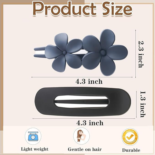 5 PCS Flat Hair Clips, Medium Lay Flat Claw Clips for Women Girls, 2 Styles Stylish Matte Non-slip Hair Claws for Thick Thin Hair(Balck&White)