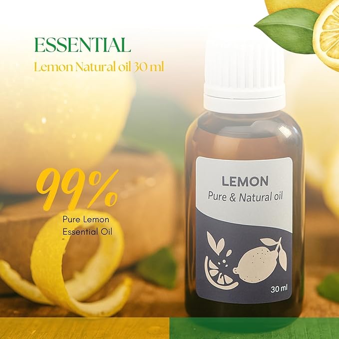 Roots & Above Pure Natural Lemon Essential Oil 1.01 Fl Oz/30 ml Citrus Oils for Skin, Hair Care, Massage, Diffusers, Humidifiers, DIY Beauty, Home Candle Making & Self-Care