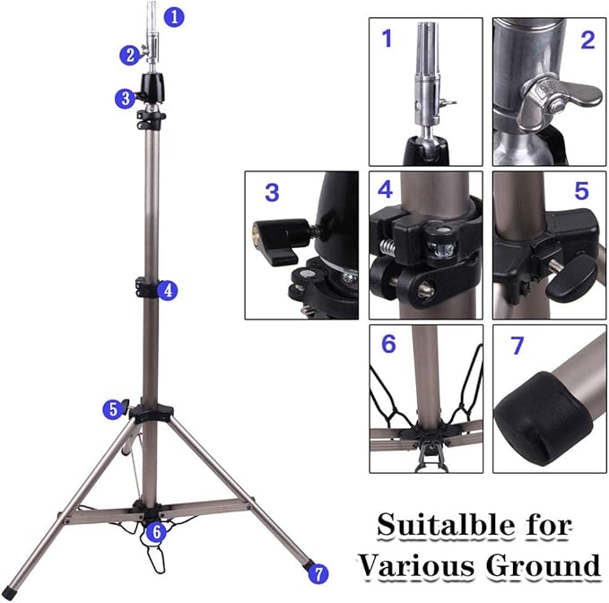 68 Inch Adjustable Mannequin Head Stand Aluminum of Tripod Silver Manikin Head Stand with Travel Bag for Cosmetologist, Hairstylist, Barber