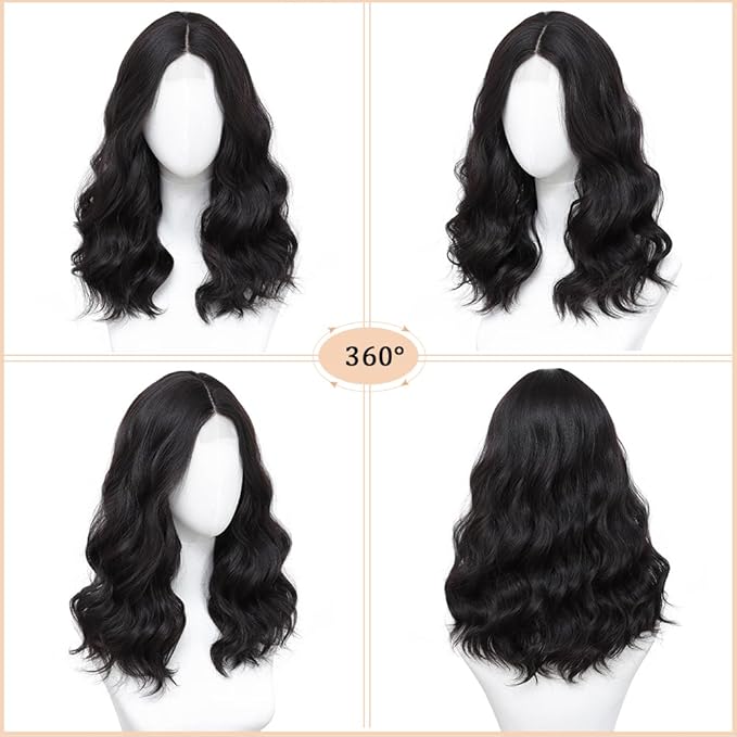Dark Brown Wig for Women, 18 Inch Middle Part Wavy Curly Wigs Synthetic Heat Resistant Soft deep wave Wig for Women Daily Use (Dark Brown, 18 Inch)