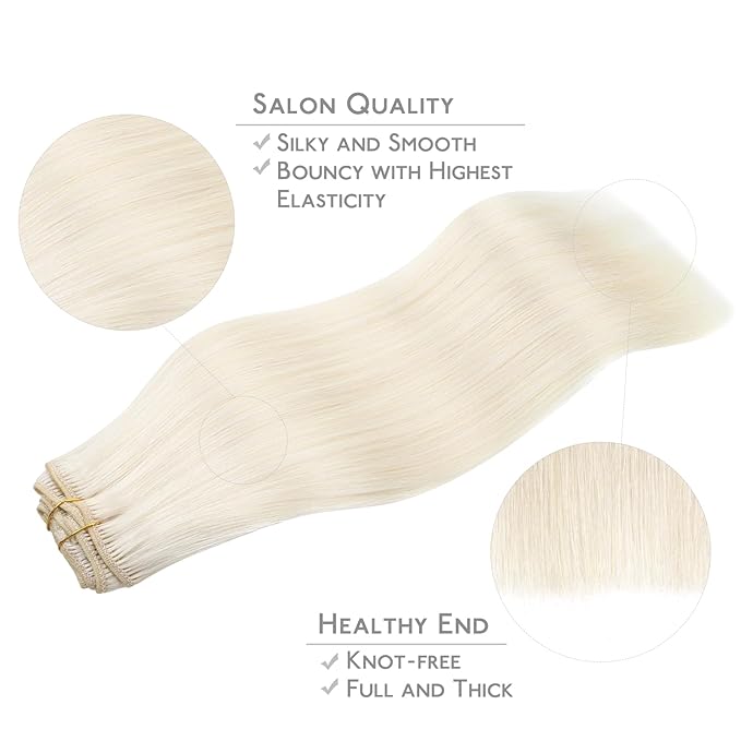 WENNALIFE Clip in Hair Extensions, 22 Inch 120g 7pcs Real Human Hair, White Blonde Remy Hair Extensions Clip Ins Double Weft