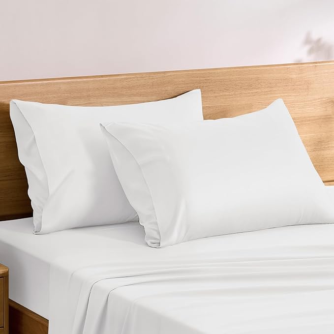 TOSMO Luxury Pillow Case Set of 2 - Cooling Viscose Derived from Bamboo, Oeko-TEX, Breathabl Silky Soft Pillow Cases with Envelope Closure (King / 20x40, Classic White)