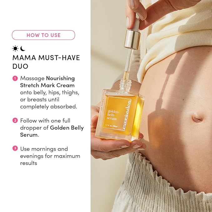 Evereden Mama Must-Have DUO - Golden Belly Stretch Mark Oil & Nourishing Stretch Mark Cream - Dermatologist-Developed Clean & Vegan Maternity Skin Care for Stretch Mark Reduction & Skin Hydration