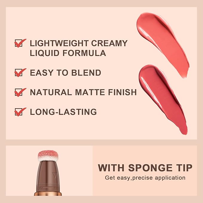 Mysense Liquid Blush Beauty Wand,Gel Cream Blush Stick with Sponge Tip,Blendable Smooth Face Shaping Blush Pen Matte Finish,Lightweight Long Lasting Face Makeup for Cheek Lip,#03 Blush Wand-Cheery Red