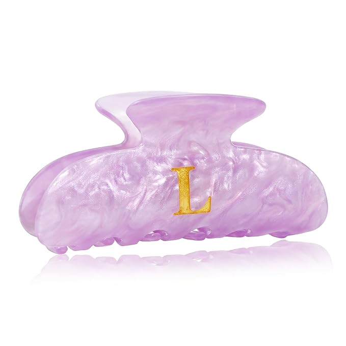 Acrylic Letter Hair Clips for Women - Purple Monogram Hair Claw Alphabet Large Hair Clip, Fashion Glitter Claw Clips Elegant And Durable Hair Accessory, Letter L