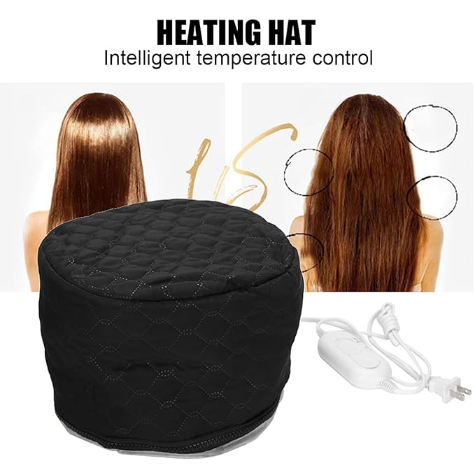 3 Gears Hair Steamer Cap, Electric Heated Hair Cap with US 110V Plug, PU Heat Cap for Deep Conditioning with Drawstring for Improving Hair Dryness, 5.9x6.7in