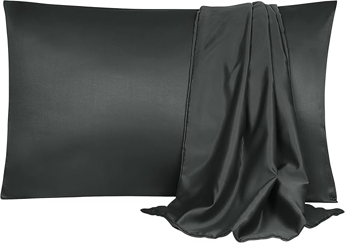 uxcell 2 Pack Silk Satin Pillowcase for Hair and Skin, Cool, Silky, Soft Breathable Pillow Cases Travel Size 14x20 Inch Sateen Pillowcase Black with Envelope Closure