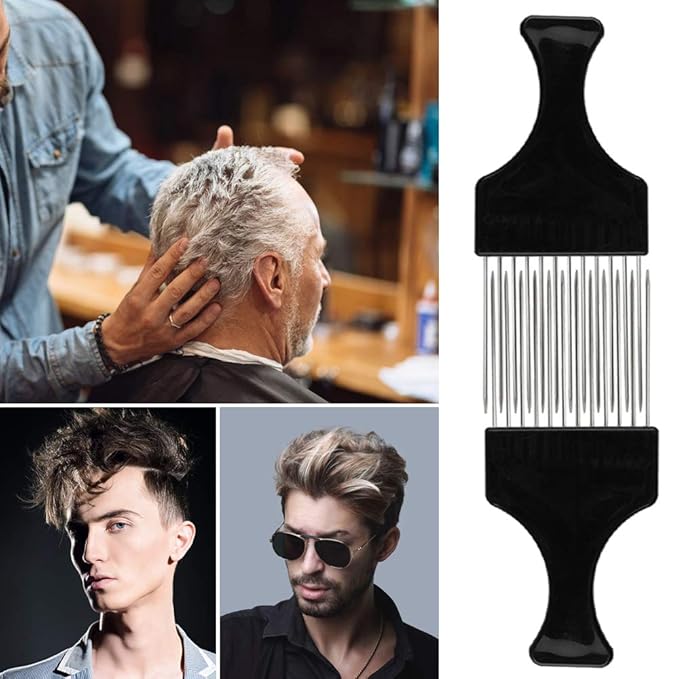 4 Packs Afro Comb Metal Pick, Hairdressing Detangle Wig Braid Hair Styling Tool- Black