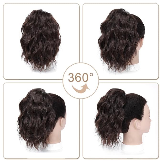 Ponytail Extension-12 Inch Drawstring Ponytail Hair Extensions for Women Synthetic Curly Wavy Fake Pony Tails Hair Pieces for Daily Party Use (Brown)