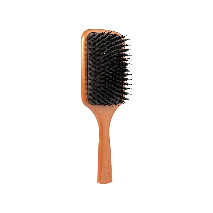 RED Premium 100% Evergreen Wooden Detangling Brush - Boar Bristle Paddle with Long Bristles for Thick, Curly, Thin, Wet or Dry Hair (Square) for Long Lasting Shine