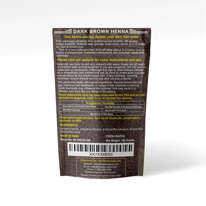 1 Pack Of Dark Brown Henna Hair & Beard Color/Dye 150 Grams - Natural Hair Color, Plant-based Hair Dye - The Henna Guys
