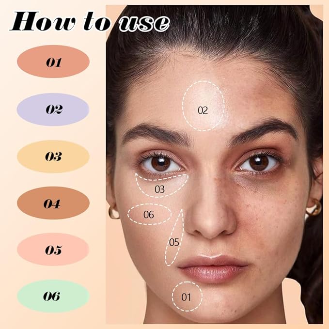 6 Colors Concealer Corrector Palette, Light Purple Green Nude Pink Brown Concealers Full Coverage Cream Contour Palette for Older Women, Under Eye Color Corrector Pot Concealer Palette for Dark Circle