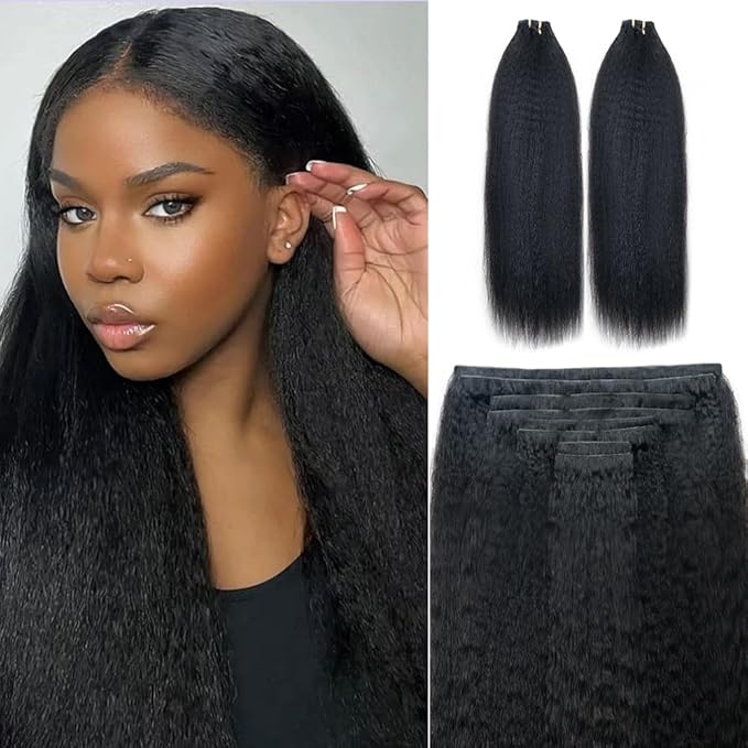 Invisi Edge Clip In Hair Extensions Human Hair 2 Pack 240g 16pcs Kinky Straight Invisible Clip Ins For Women Full Head Injected Clip Ins Remy Human Hair Extensions Natural Color 20inch