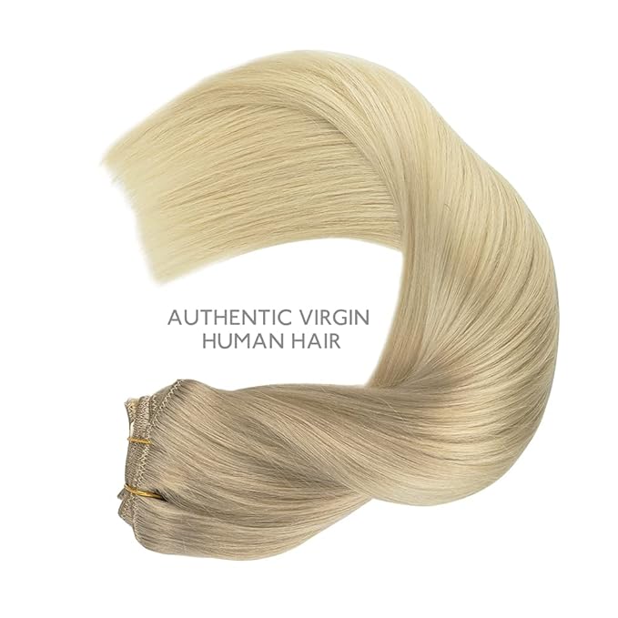 WENNALIFE Clip In Human Hair Extensions, 16 Inch 120g 7pcs Ash Blonde to Golden Blonde and Platinum Blonde Ombre Clip in Human Hair Remy Clip in Hair Extensions Real Human Hair Double Weft
