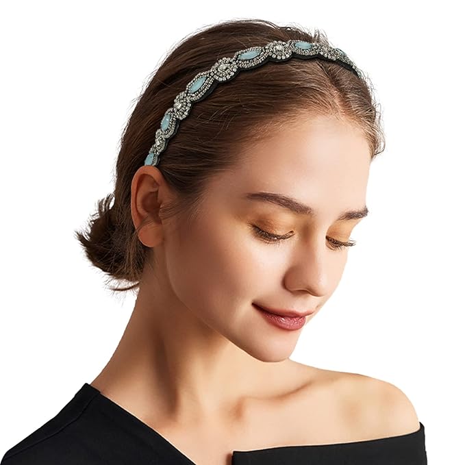 AMCAMI Rhinestone Crystal Beaded Hairbands 5 Pack - Elastic Hippie Hair Accessories for Women and Girls