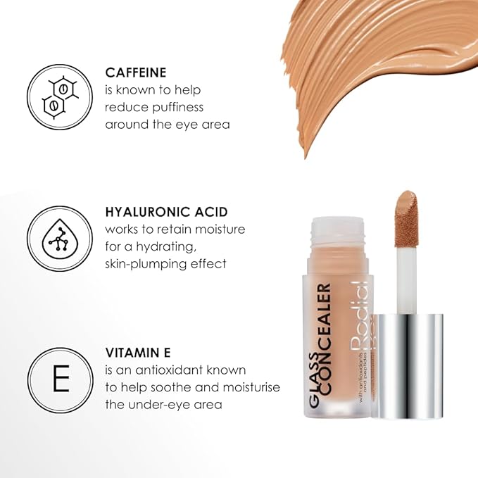 Rodial Glass Concealer Shade 4 - Luminous, Full-Coverage Cream with Peptides and Antioxidants for Flawless Skin, 0.1 fl. oz.