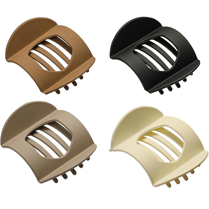 4 PCS Flat Claw Clips, Round Large Flat Hair Clips for Women,French Strong Hold Hair Barrettes for Thick Thin Hair(Neutral Matte)