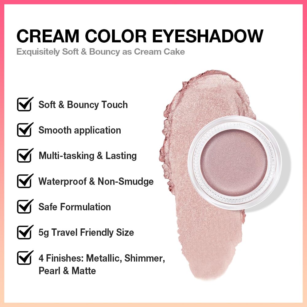 Kaely Single Cream Eyeshadow Pot, Champagne Shimmer Eye Shadow for Older Women High Pigmented Waterproof, Natural Eyeshadow Palette Makeup Brightener, sombras en crema para ojos, Blendable, 17