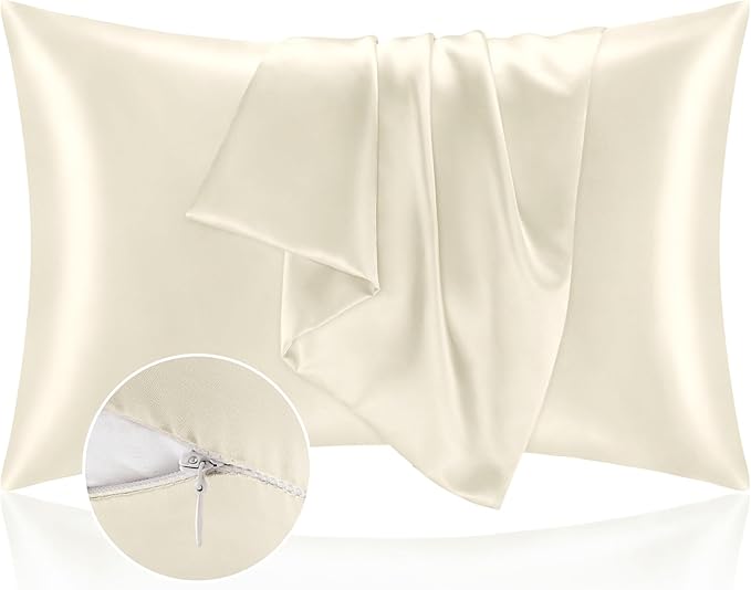 BEDELITE Satin Pillowcase with Zipper, Beige King Size Pillow Cases Set of 2, Super Soft and Cooling Similar to Silk Pillow Cases, Gift for Women Men(20x36 Inches)