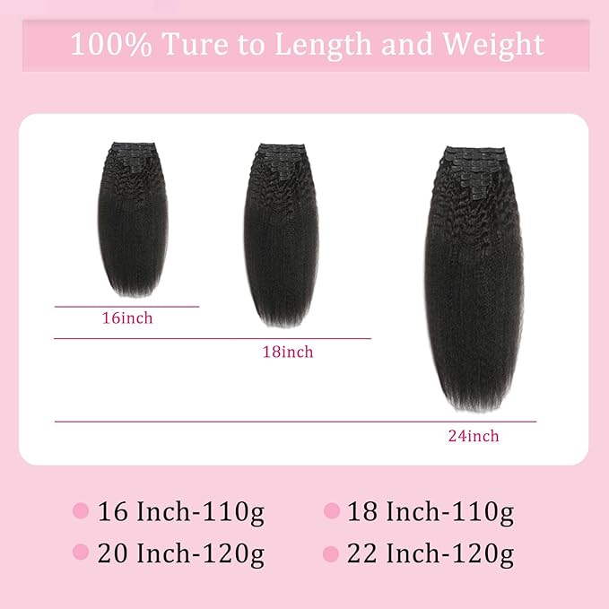 Clip in Hair Extensions Real Human Hair 125g 8Pcs/Set Kinky Straight Clip Ins Brazilian Human Hair for Black Women Seamless Clip on Hair Extensions Double Weft with 18Clips (24Inch)