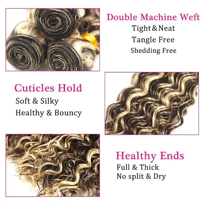 26 28 30 Inch Blonde Bundles Human Hair Highlight Deep Wave Bundle 2 Tone Brown Mixed With Blonde Bundles Niegmeag Brazilian Virgin Remy Hair Extensions 300g