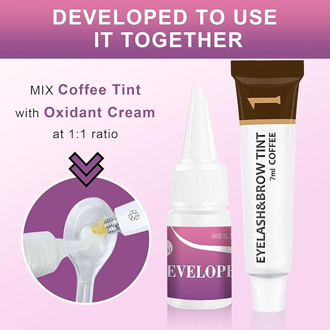 Eyelash & Eyebrow Color Kit, Professional Instant Lash & Brow Color Kit with Natural Results, Easy to Use, Eye Brow & Eye Lash Coloring Set DIY Hair Coloring for Salon Home Use 7ml (Coffee/Dark Brown)
