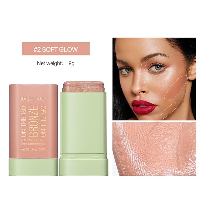Multi-Use Makeup Blush Stick, Tinted Solid Moisturizer On-the-Go Blush, Multi-use Cream Blush Stick for Cheek & Eyes & Lips, Waterproof Natural Nude Makeup for All Skin (2# Soft Glow)