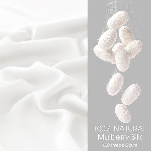 100% Silk Pillow Cases 2 Pack King Size Mulberry Silk Pillowcase for Hair and Skin Set of 2 Highest Grade 6A Silk Soft Breathable Cooling with Hidden Zipper, White
