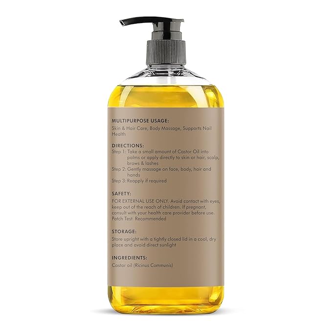 Majestic Pure Castor Oil - 100% Pure & Natural - Premium Grade, Cold Pressed, Hexane Free - Hair, Eyelashes, Eyebrows, Nails - Moisturizing & Nourishing - 8 Fl Oz