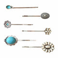 Women's Western Turquoise Hair Clips Set of 6 Decorative Bobby Pins Boho Hair Barrettes-(White，Green)