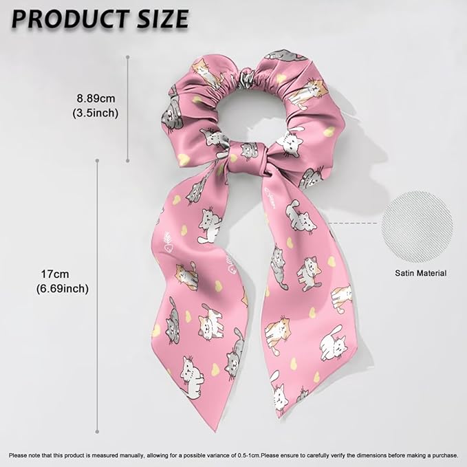 Dachshund Cat Elastic Hair Ties No Damage Ribbon 2 Piece Stylish Satin Hair Scrunchies for Women Travel Soft Ponytail Holder Knotted Bow