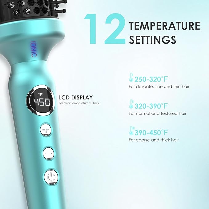 1 3/4 Inch Thermal Brush Negative Ion Heated Round Brush Dual Voltage 12 Temperature Settings Curling Hairbrush for Long Hair (1.75 Inch Barrel 2.3 Inch Bristles)