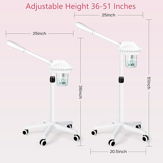 Professional Facial Steamer, Esthetician Steamer on Wheels, Stand Face Steamer for Facial Deep Cleaning, Steamer for Facial for Personal Care or Spa, Moisturizing and Hydrating