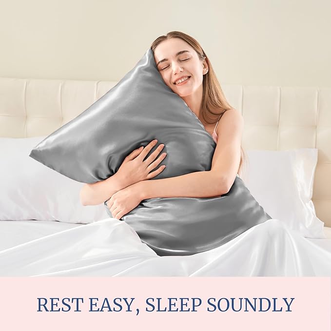 BEDELITE Satin Pillowcase for Hair and Skin, Super Soft Similar to Silk Pillow Cases 4 Pack with Envelope Closure, Cooling Pillowcases for Women Men (20"x30" Queen Size, Grey)