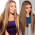 13x6 Ombre Lace Front Wigs Human Hair for Women 180 Density 4/27 Highlight Colored HD Transparent 24 Inch Straight Lace Front Wig Human Hair Pre Plucked Glueless Lace Frontal Wigs