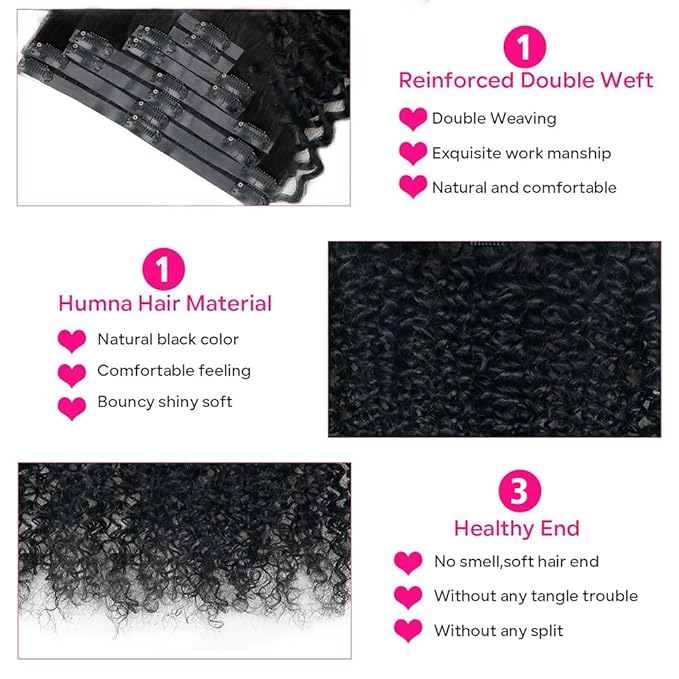 Seamless Curly Clip in Hair Extensions Real Human Hair Brazilian Virgin Human Hair Clip in Extensions 8Pcs Seamless Clip ins for Black Women with 18Clips PU Skin Weft 120g 14inch Natural Black