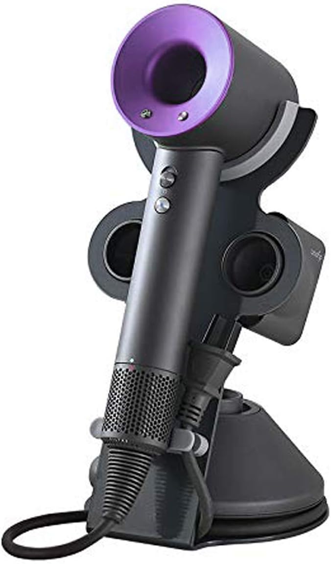 I'smartmoon Hair Dryer Holder for Dyson Supersonic, Aluminum Alloy Bracket Power Plug Holder, Bathroom Organizer for Dyson Supersonic hairdryer Care Tools (Black)