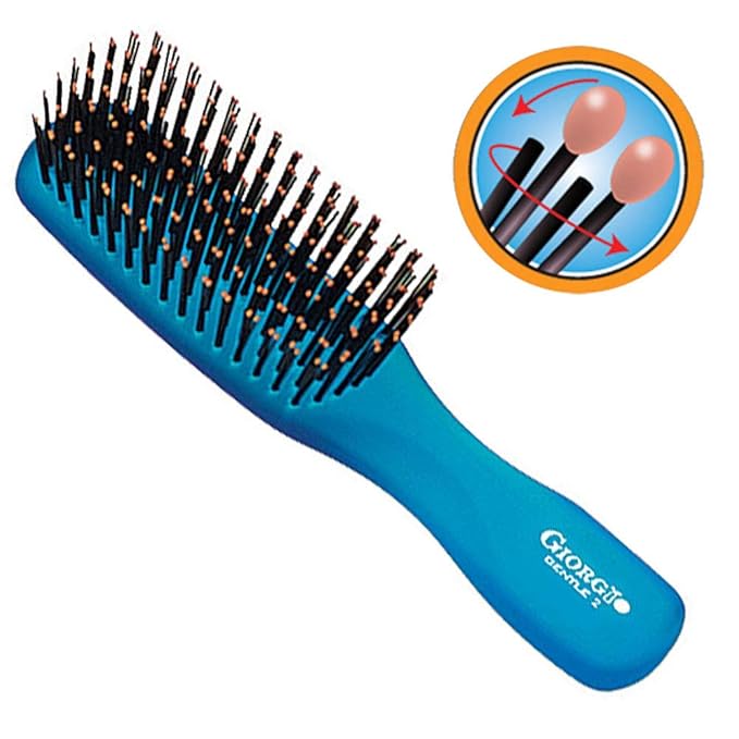 Giorgio GION1-2B Neon Blue Set of 2 Gentle Touch Detangler Hair Brush for Men and Women. Soft Bristles for Sensitive Scalp. Wet and Dry for all Hair Types. Scalp Massager Brush Stimulate Hair Growth