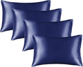 BEDELITE Satin Pillowcase for Hair and Skin, Super Soft Similar to Silk Pillow Cases 4 Pack with Envelope Closure, Cooling Pillowcases for Women Men (20"x26" Standard Size, Navy)