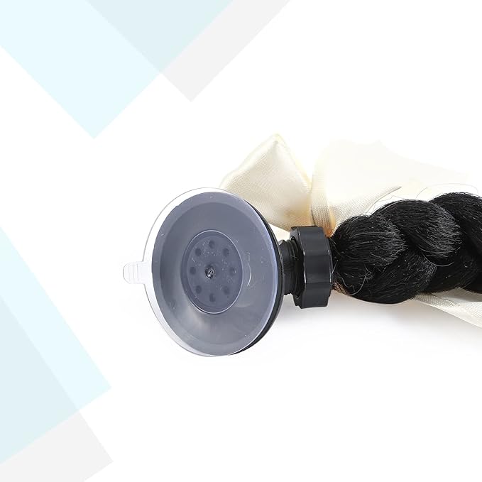 SEGO 1PCS/2PCS Helmet Pigtail Braids with Detachable Suction Cup Bowknot Ponytail Hair Many Colors (Helmet not Included)