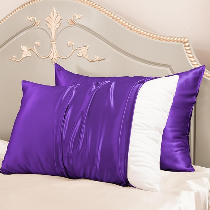 PROMEED 100% Mulberry Silk Pillowcase Set of 2, 23 Momme 3rd Gen Grade 6A+ 100% Mulberry Silk Pillow Cases 2 Pack, Real Silk Pillow Cover for Acne Prone Skin (King 20"x36", Purple)