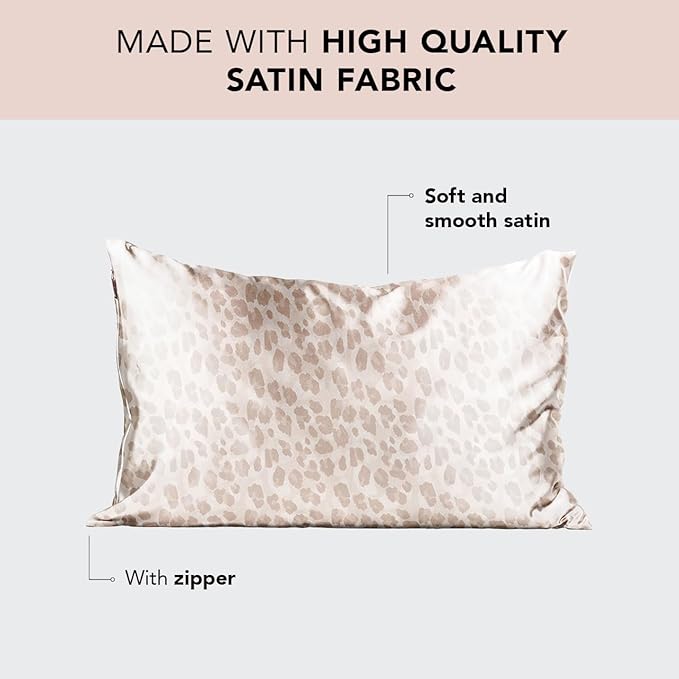 Kitsch Satin Pillowcase with Zipper for Hair & Skin, Softer Than Silk Pillow Cases Queen, Wrinkle-Free, Smooth and Cooling Satin Pillow Covers, Standard Size 19"x26", Leopard, 2pcs